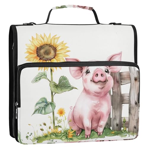 3 Ringbücher mit 3 Ringen, D-Ring, niedliches Schweinchen-Motiv, Reißverschluss, Organizer, Schulordner, Tasche mit Schultergurt, für 500 Blatt 3 Ringbücher mit 3 Ringen, D-Ring, niedliches Schweinchen-Motiv, Reißverschluss, Organizer, Schulordner, Tasche mit Schultergurt, für 500 Blatt von Joitme