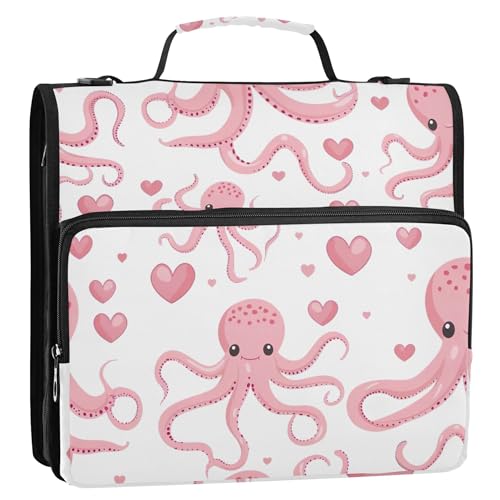 3-Ringordner mit pinkem Oktopus-Aufdruck, 3,8 cm, robuster Reißverschluss, Organizer mit Riemen, Mittelschultasche, Portfolio und Etui, Ringordnerhalter 3-Ringordner mit pinkem Oktopus-Aufdruck, 3,8 cm, robuster Reißverschluss, Organizer mit Riemen, Mittelschultasche, Portfolio und Etui, Ringordnerhalter von Joitme