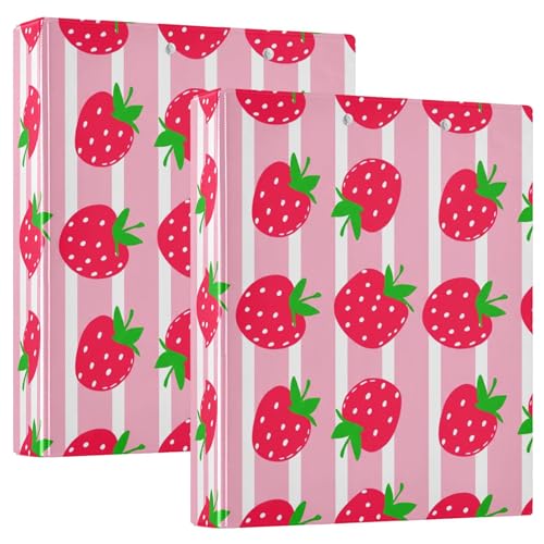 3-Ringordner mit roten Erdbeeren, rosa Streifen, 3,8 cm, für 200 Blatt, niedliche Portfolio-Mappen, Blumenmuster, runder Ring-Rezeptbuch, 31,5 x 27 x 6 cm, 1 Packung 3-Ringordner mit roten Erdbeeren, rosa Streifen, 3,8 cm, für 200 Blatt, niedliche Portfolio-Mappen, Blumenmuster, runder Ring-Rezeptbuch, 31,5 x 27 x 6 cm, 1 Packung von Joitme
