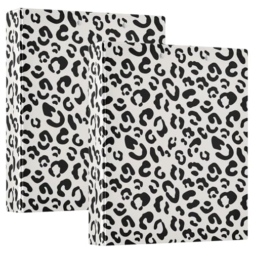 3-Ringordner mit schwarzen Punkten, weißer Leopardenmuster, 3,8 cm, für 200 Blatt, niedliche 3-Ring-Ordner, runder Ringbuch, 31,5 x 27 x 6 cm, 1 Packung von Joitme