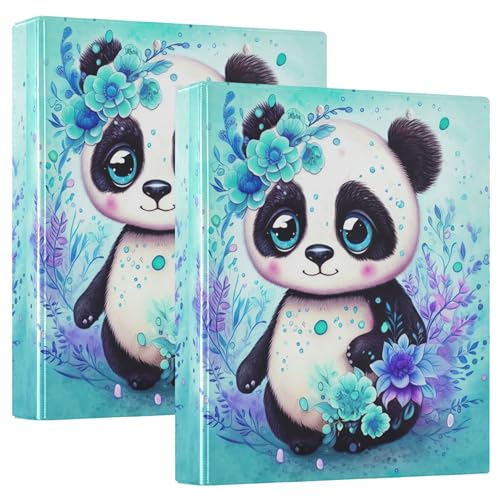 Aquarell-Ordner mit bezauberndem Panda-Blumenmuster, 3,8 cm, für 200 Blatt, Cartoon-Klemmbrett, runder Ring, robuster Ordner, 31,5 x 27 x 6 cm, 1 Stück von Joitme