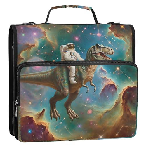 Astronaut t Rex Space Galaxy, 3,8 cm 3-Ringordner, robuster Reißverschluss, Ordner, Schulmappe mit Schultergurt, personalisierte Aufbewahrung, Portfolio-Ordner mit Griff von Joitme