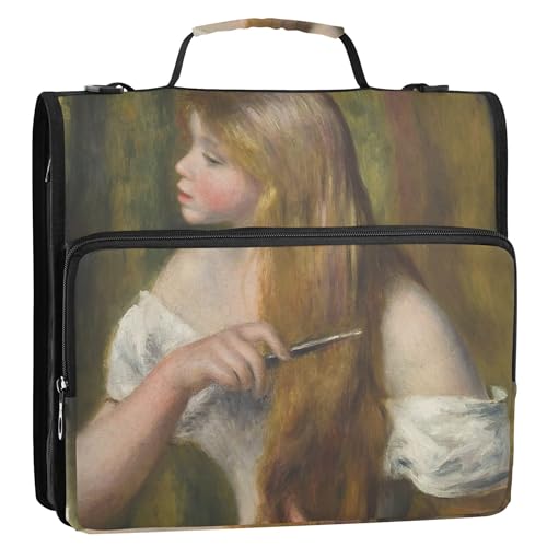 Auguste Renoir Prints Beauty Lady Reißverschluss-Ordner, 3,8 cm, 3-Ring-Ordner, robuster Ordner mit Schultergurt, für Schule, mehrere Taschen, große Portfolio-Mappe von Joitme