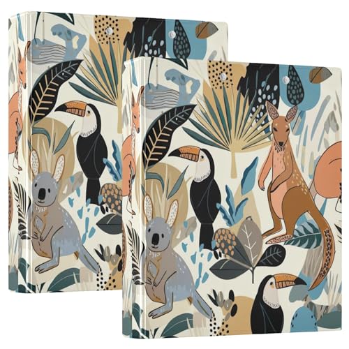 Australian Animal Kangaroos 3,8 cm 3-Ringordner für 200 Blatt, langlebige Portfolio-Ordner, runder Ring-Büroordner, 31,5 x 27 x 6 cm, 2 Stück von Joitme