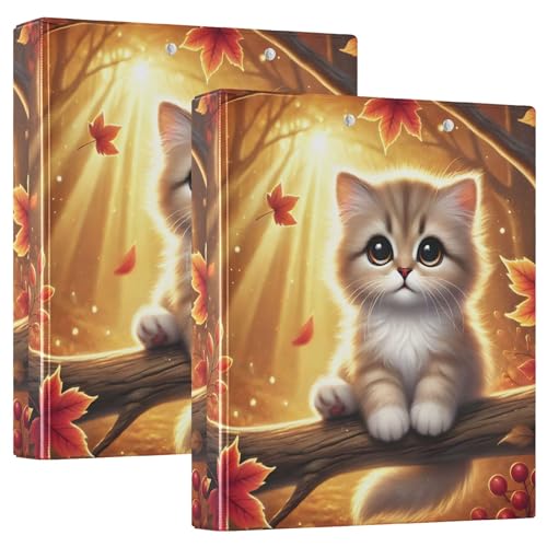 Autumn Kitten Warm Glow 3,8 cm 3-Ringordner für 200 Blatt, niedliches Klemmbrett, Blumenmuster, runder Ringplaner, 31,5 x 27 x 6 cm, 1 Stück von Joitme