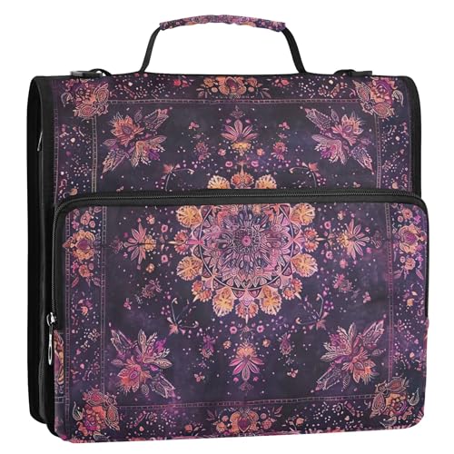 Basic 3-Ringordner, 3,8 cm, D-Ring, violettes Blumen-Mandala-Druck, Reißverschluss, Organizer, Aufbewahrung, Portfolio-Etui mit Griff, Schulbinder, Tasche mit Schultergurt Basic 3-Ringordner, 3,8 cm, D-Ring, violettes Blumen-Mandala-Druck, Reißverschluss, Organizer, Aufbewahrung, Portfolio-Etui mit Griff, Schulbinder, Tasche mit Schultergurt von Joitme