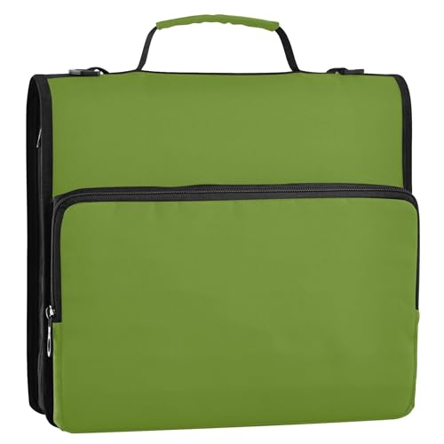Basic Ordner-Organizer mit Reißverschluss, 3,8 cm, 3 Ringbücher, strapazierfähig, olivgrünes Portfolio und Etui, Ringordnerhalter, mit Gurt für die Schule von Joitme