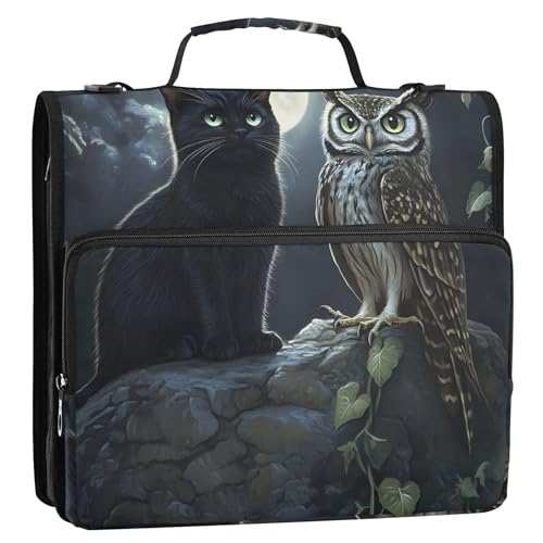 Basic Organizer mit Reißverschluss, 3,8 cm, 3 Ringbücher, D-Ring, Mystische schwarze Katze, Eule, Mondlicht, Aufbewahrung, Portfolio-Etui mit Griff, Ordner mit Schultergurt, für die Schule Basic Organizer mit Reißverschluss, 3,8 cm, 3 Ringbücher, D-Ring, Mystische schwarze Katze, Eule, Mondlicht, Aufbewahrung, Portfolio-Etui mit Griff, Ordner mit Schultergurt, für die Schule von Joitme