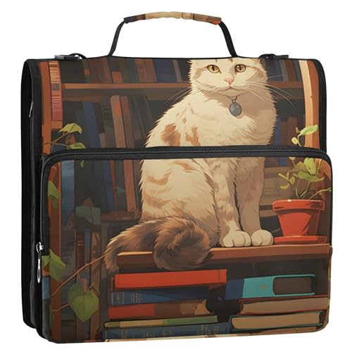 Basic Organizer mit Reißverschluss, 3 Ringbücher, 3,8 cm, D-Ring, gemütliche Katze, Bibliothek, Bücherregal, warmes Portfolio, hält 500 Blatt, Halter, Ordner mit Gurt, Mittelschultasche Basic Organizer mit Reißverschluss, 3 Ringbücher, 3,8 cm, D-Ring, gemütliche Katze, Bibliothek, Bücherregal, warmes Portfolio, hält 500 Blatt, Halter, Ordner mit Gurt, Mittelschultasche von Joitme