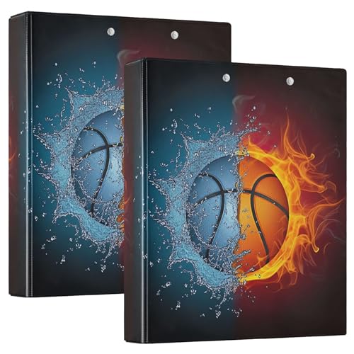 Basketball Split Water Fire Ordner, 3,8 cm, 3 Ringe für 200 Blatt, niedliche 3-Ring-Ordner, Blumenmuster, runder Ringbuch, 31,5 x 27 x 6 cm, 1 Stück von Joitme