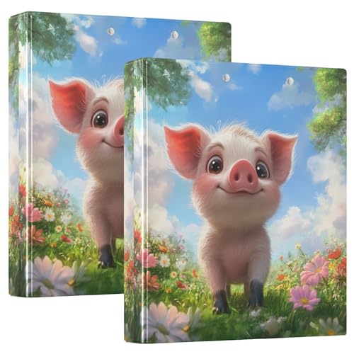 Benutzerdefinierte Big Eyed Cute Ferkel Drei Ringbücher 3,8 cm für 200 Blatt Ordner, niedlicher runder Ringplaner, 31,5 x 27 x 6 cm, 2 Stück von Joitme