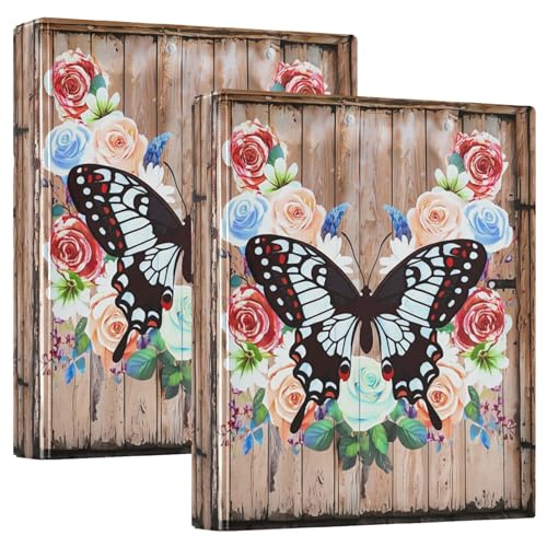 Benutzerdefinierte Ordner mit Schmetterlings-Motiv, 3,8 cm, 3 Ringe, für 200 Blatt, Klemmbrett-Binder, niedlicher runder Ringbuch, 31,5 x 27 x 6 cm, 2 Stück von Joitme