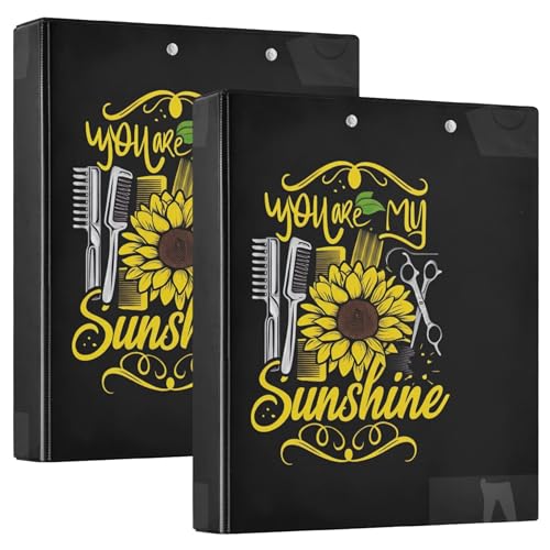 Benutzerdefinierte Sonnenblumen-schwarze 3,8 cm 3-Ringbücher für 200 Blatt Notizbuch, niedlicher runder Ring-Rezeptordner, 31,5 x 27 x 6 cm, 2 Stück von Joitme