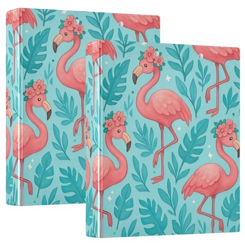 Benutzerdefinierte niedliche rosa Flamingos blaue Blätter, 3,8 cm, für 200 Blatt, Klemmbrettbuch, niedlicher runder Ringordner, 31,5 x 27 x 6 cm, 2 Stück Benutzerdefinierte niedliche rosa Flamingos blaue Blätter, 3,8 cm, für 200 Blatt, Klemmbrettbuch, niedlicher runder Ringordner, 31,5 x 27 x 6 cm, 2 Stück von Joitme
