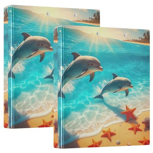 Benutzerdefinierte süße verspielte Delfine Beach 3,8 cm 3-Ringbücher für 200 Blatt Portfolio-Ordner, niedlicher runder Ring-Rezeptbuch, 31,5 x 27 x 6 cm, 2 Stück von Joitme