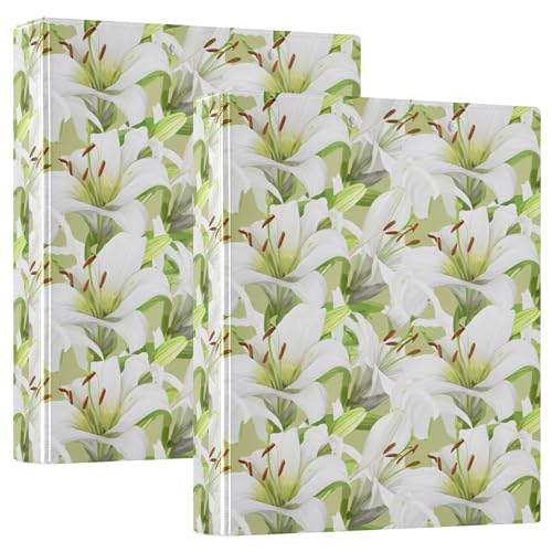 Benutzerdefinierte weiße Lilien-Blumenmuster, 3,8 cm, für 200 Blatt, Klemmbrett-Binder, niedlicher runder Ringplaner, 31,5 x 27 x 6 cm, 2 Stück Benutzerdefinierte weiße Lilien-Blumenmuster, 3,8 cm, für 200 Blatt, Klemmbrett-Binder, niedlicher runder Ringplaner, 31,5 x 27 x 6 cm, 2 Stück von Joitme