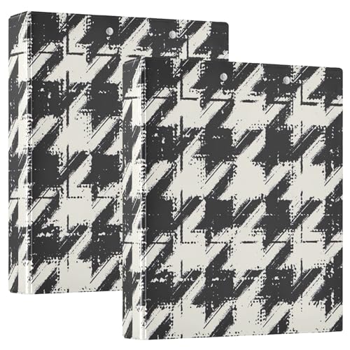 Benutzerdefinierter Grunge Brush Hahnentritt schwarz 3-Ringbücher 3,8 cm für 200 Blatt Ordner, Notizbuch, niedlicher runder Ring, Präsentationsbuch, 31,5 x 27 x 6 cm, 2 Stück von Joitme