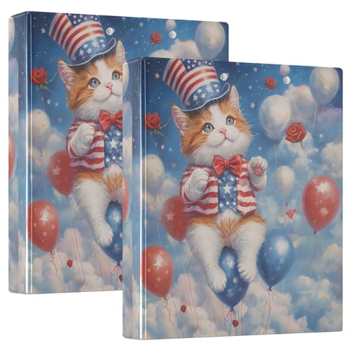Benutzerdefinierter Unabhängigkeitstag, Katzen-Hut, drei Ringordner, 3,8 cm, für 200 Blatt, Klemmbrettbuch, niedlicher runder Ringbuch, 31,5 x 27 x 6 cm, 2 Stück Benutzerdefinierter Unabhängigkeitstag, Katzen-Hut, drei Ringordner, 3,8 cm, für 200 Blatt, Klemmbrettbuch, niedlicher runder Ringbuch, 31,5 x 27 x 6 cm, 2 Stück von Joitme