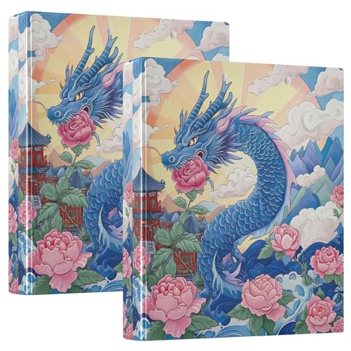 Benutzerdefinierter blauer Drache, asiatisches Blumenmuster, 3,8 cm, 3 Ringordner, für 200 Blatt, 3 Ringordner, niedlich, rund, 31,5 x 27 x 6 cm, 2 Stück Benutzerdefinierter blauer Drache, asiatisches Blumenmuster, 3,8 cm, 3 Ringordner, für 200 Blatt, 3 Ringordner, niedlich, rund, 31,5 x 27 x 6 cm, 2 Stück von Joitme