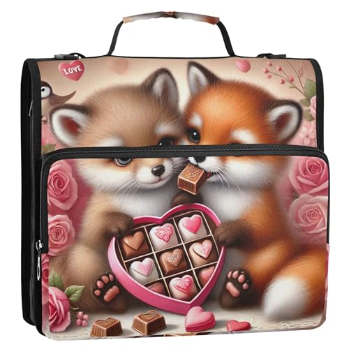 Big 3-Ringbuch, 3,8 cm, D-Ring, Fuchs, Paar, Schokolade, Liebe, Reißverschluss, Organizer, Aufbewahrung, Portfolio-Etui mit Griff, Schulbinder, Tasche mit Schultergurt Big 3-Ringbuch, 3,8 cm, D-Ring, Fuchs, Paar, Schokolade, Liebe, Reißverschluss, Organizer, Aufbewahrung, Portfolio-Etui mit Griff, Schulbinder, Tasche mit Schultergurt von Joitme