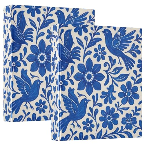 Blau-weiße Blumenvögel, 3,8 cm, 3-Ringbücher für 200 Blatt, niedliche Portfolio-Mappen, runde Ringbuchordner, 31,5 x 27 x 6 cm, 2 Stück Blau-weiße Blumenvögel, 3,8 cm, 3-Ringbücher für 200 Blatt, niedliche Portfolio-Mappen, runde Ringbuchordner, 31,5 x 27 x 6 cm, 2 Stück von Joitme