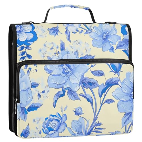 Blaue Blumen-Tapete, Beige, 3 Ringbücher, 3,8 cm, D-Ring-Organizer, Organizer, Aufbewahrungstasche mit Riemen für Schule, Druckportfolio, für 500 Blatt Blaue Blumen-Tapete, Beige, 3 Ringbücher, 3,8 cm, D-Ring-Organizer, Organizer, Aufbewahrungstasche mit Riemen für Schule, Druckportfolio, für 500 Blatt von Joitme