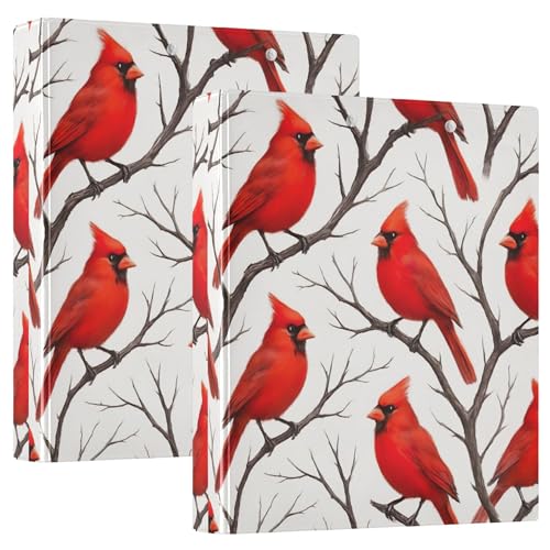 Bright Red Birds 3-Ring-Ordner mit 3,8 cm (1,5 Zoll) für 200 Blatt, niedliche Portfolio-Mappen, runde Ringordner, 31,5 x 27 x 6 cm, 2 Stück von Joitme