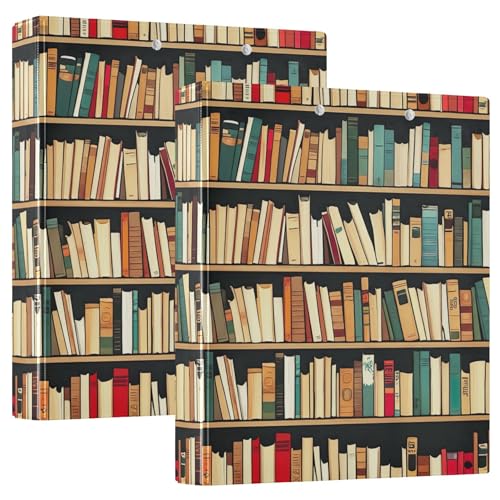 Bücherregal, bunte Bücher, 3,8 cm, 3 Ringe für 200 Blatt, niedliches Klemmbrett, runder Ringbuch, 31,5 x 27 x 6 cm, 2 Stück von Joitme