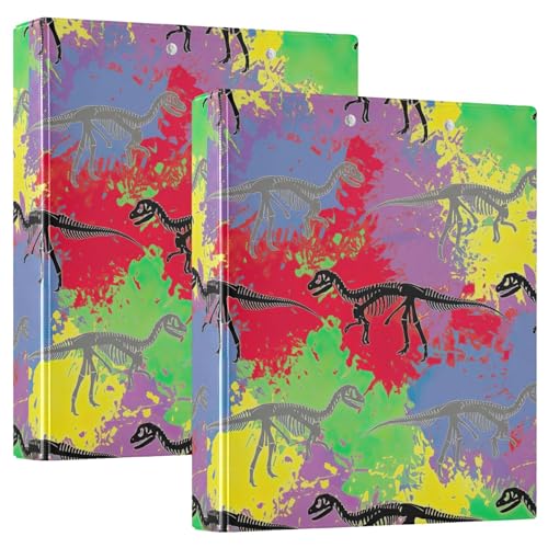 Bunte 3-Ringbücher mit Dinosaurier-Skeletten, 3,8 cm, für 200 Blatt, niedliches Notizbuch, runder Ring-Büroordner, 31,5 x 27 x 6 cm, 2 Stück von Joitme