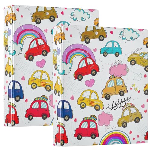 Bunte Cartoon-Autos, 3,8 cm Ordner, 3 Ringe für 200 Blatt, flippige Portfolio-Ordner, runder Ringbuch, 31,5 x 27 x 6 cm, 2 Stück von Joitme