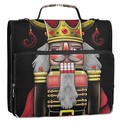 Bunte Ringbücher mit 3 Ringen, 3,8 cm, D-Ring, Cartoon-Nussknacker, Krone, Reißverschluss, Organizer, Aufbewahrung, Portfolio-Etui mit Griff, Ordner mit Schultergurt, für die Schule Bunte Ringbücher mit 3 Ringen, 3,8 cm, D-Ring, Cartoon-Nussknacker, Krone, Reißverschluss, Organizer, Aufbewahrung, Portfolio-Etui mit Griff, Ordner mit Schultergurt, für die Schule von Joitme