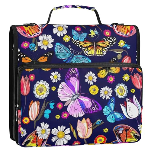 Bunte Schmetterlinge und Blumen, 3 Ringordner, 3,8 cm, D-Ringbuch, Reißverschluss, Organizer mit Schultergurt, für Schule, mehrere Taschen, große Portfolio-Mappe Bunte Schmetterlinge und Blumen, 3 Ringordner, 3,8 cm, D-Ringbuch, Reißverschluss, Organizer mit Schultergurt, für Schule, mehrere Taschen, große Portfolio-Mappe von Joitme