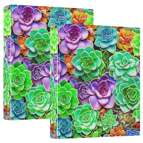 Bunte Sukkulenten-Ordner, 3,8 cm, 3 Ringe, 200 Blatt, Klemmbrett-Binder, niedlicher runder Ringbuch, 31,5 x 27 x 6 cm, 2 Stück von Joitme