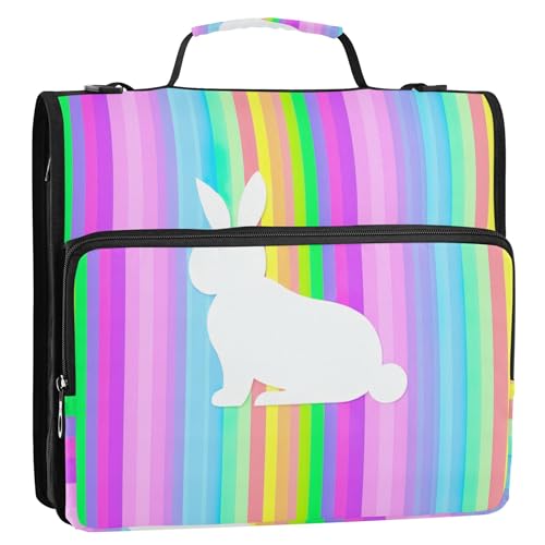 Bunter Ordner-Organizer mit Reißverschluss, 3,8 cm, 3-Ringordner, D-Ring, weißes Kaninchen, Regenbogenstreifen, Portfolio und Etui, Ringordner, Halter, Ordner mit Schultergurt, für die Schule Bunter Ordner-Organizer mit Reißverschluss, 3,8 cm, 3-Ringordner, D-Ring, weißes Kaninchen, Regenbogenstreifen, Portfolio und Etui, Ringordner, Halter, Ordner mit Schultergurt, für die Schule von Joitme