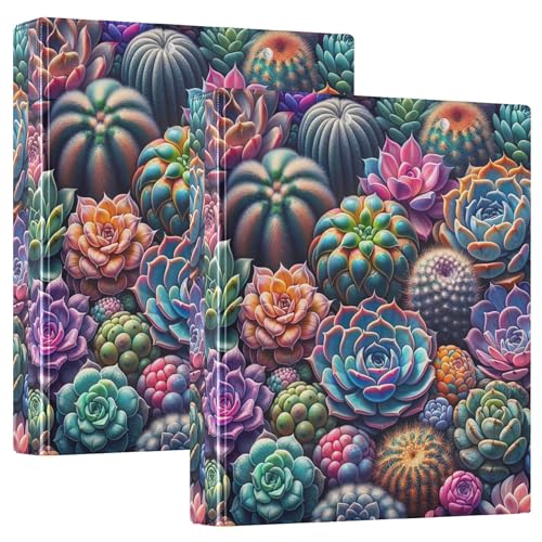 Bunter Sukkulenten-Blumendruck, 3,8 cm, 3-Ringordner für 200 Blatt, niedliches Klemmbrett, Ringbuch, 31,5 x 27 x 6 cm, 1 Stück von Joitme