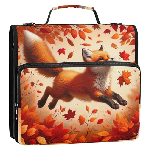 Cartoon-Ordner mit Reißverschluss, 3,8 cm, 3 Ringe, Herbst-Fuchsblatt, Orange, Aufbewahrungsmappe mit Griff, Ordner mit Schultergurt, für die Schule Cartoon-Ordner mit Reißverschluss, 3,8 cm, 3 Ringe, Herbst-Fuchsblatt, Orange, Aufbewahrungsmappe mit Griff, Ordner mit Schultergurt, für die Schule von Joitme