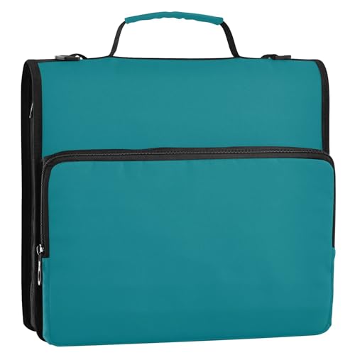 Cartoon-Ordner mit Reißverschluss, 3,8 cm, 3 Ringe, Pfauenblau, mehrere Taschen, große Portfolio-Mappe, Schulbinder, Tasche mit Schultergurt von Joitme