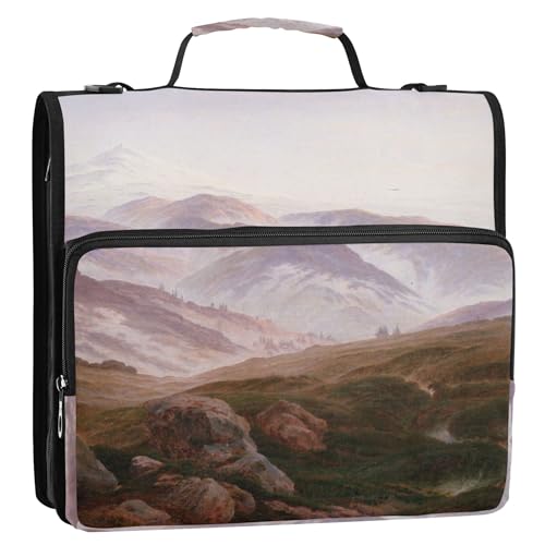 Caspar David Friedrich Ordner mit Reißverschluss, 3,8 cm, 3 Ringe, individuelle Tasche mit Riemen für Schule, mehrere Taschen, große Portfolio-Mappe von Joitme