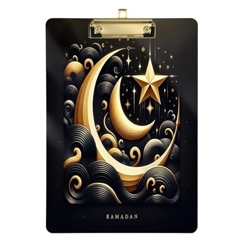 Celestial Crescent Waves Gold Bedrucktes Klemmbrett mit goldenem Metallclip, dickes und glattes Klemmbrett für Meetings von Joitme