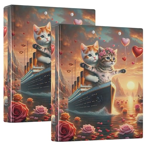 Charming Cats Titanic Love Sunset 3-Ringbuch, 3,8 cm, für 200 Blatt, niedliches Notizbuch, Blumenmuster, runder Ring-Spielrechner, 31,5 x 27 x 6 cm, 1 Stück von Joitme