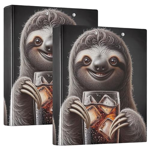 Chill Grey Sloth Soda 3,8 cm 3-Ringordner für 200 Blatt, niedliche Portfolio-Ordner, runder Ringbuch, 31,5 x 27 x 6 cm, 2 Stück von Joitme