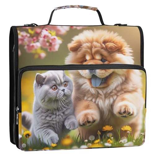 Chow Chow Hundeordner mit Reißverschluss, 3,8 cm, 3 Ringe, strapazierfähig, Mittelschule mit Gurt, mehrere Taschen, große Portfolio-Mappe von Joitme