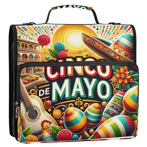 Cinco de Mayo Text Aktenordner, 3,8 cm, 3 Ringe, robust, mit Reißverschluss, für Mittelschule, mit Gurt, Aufbewahrungstasche mit Griff Cinco de Mayo Text Aktenordner, 3,8 cm, 3 Ringe, robust, mit Reißverschluss, für Mittelschule, mit Gurt, Aufbewahrungstasche mit Griff von Joitme