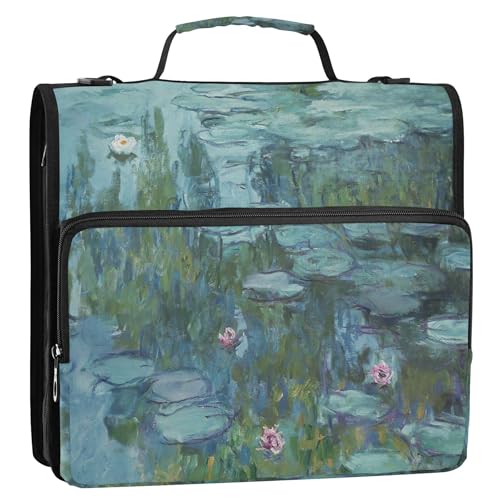 Claude Monet Ordner mit Reißverschluss, 3 Ringbücher, 3,8 cm, D-Ring, Schulmappe mit Schultergurt, mehrere Taschen, große Portfolio-Mappe von Joitme
