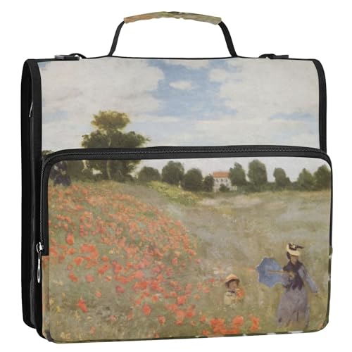 Claude Monet Ordner mit Reißverschluss, Motiv: Mohnblumen, 3,8 cm, 3 Ringbücher, D-Ringe, Schulmappe mit Schultergurt, Aufbewahrungsmappe mit Griff Claude Monet Ordner mit Reißverschluss, Motiv: Mohnblumen, 3,8 cm, 3 Ringbücher, D-Ringe, Schulmappe mit Schultergurt, Aufbewahrungsmappe mit Griff von Joitme