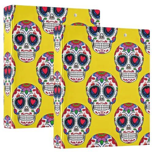 Colorful Day Dead Sugar Skulls Floral Three Ringbuch, 3,8 cm, für 200 Blatt, niedliche 3-Ring-Ordner, runder Ringplaner, 31,5 x 27 x 6 cm, 1 Packung von Joitme