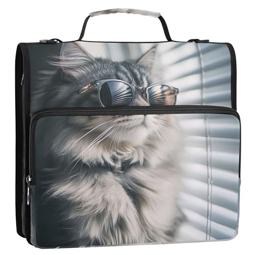 Cool Cat Sonnenbrillen-Fensterlicht, 3,8 cm, Ordner mit 3 Ringen, Reißverschluss, Organizer mit Riemen, Mittelschultasche, Dokumentenmappe, für 500 Blatt von Joitme