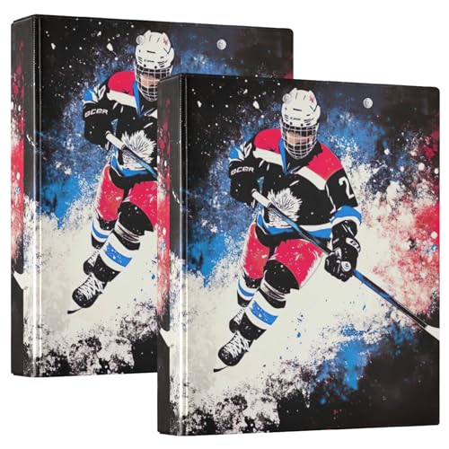 Coole Hockeyspieler-Kunst 3,8 cm 3-Ringbücher für 200 Blatt, niedliche Ordner, Notizbuch, runder Ringbuch, 31,5 x 27 x 6 cm, 1 Packung von Joitme
