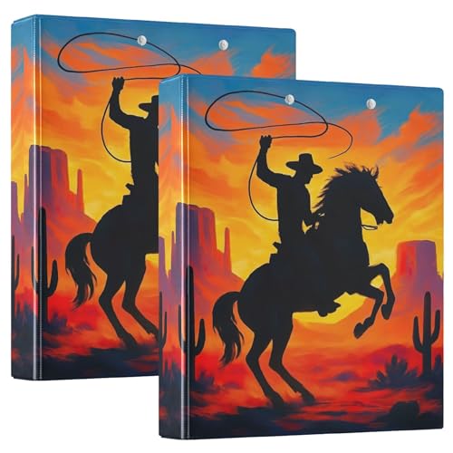 Cowboy Horse Desert Sunset Ordner, 3,8 cm, 3 Ringe für 200 Blatt, tragbares Klemmbrett, runder Ringbuch, 31,5 x 27 x 6 cm, 2 Stück Cowboy Horse Desert Sunset Ordner, 3,8 cm, 3 Ringe für 200 Blatt, tragbares Klemmbrett, runder Ringbuch, 31,5 x 27 x 6 cm, 2 Stück von Joitme