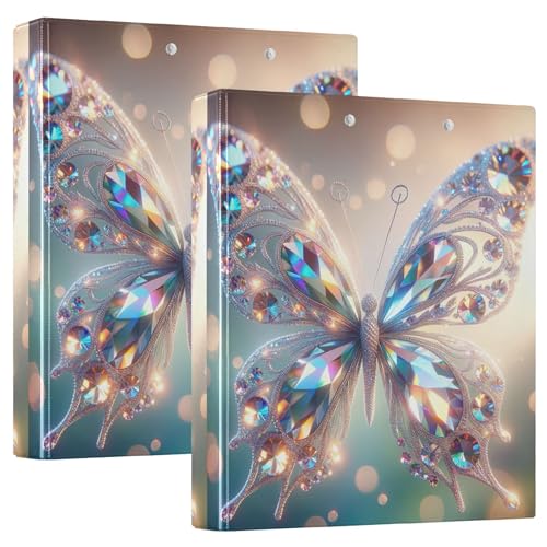 Crystal Butterfly Chic Art 3 Ringordner für 200 Blatt, niedliche 3-Ring-Ordner, runder Ringordner, 31,5 x 27 x 6 cm, 1 Packung von Joitme